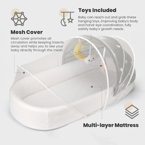 Portable Baby Bassinet- Travel Bassinet for Newborn and Infant, Suitable for Indoor & Outdoor Carry, Lightweight Foldable Washable, Portable Bassinet for Baby Travel, Portable Travel Bassinet, Grey in Kuwait