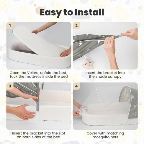 Portable Baby Bassinet- Travel Bassinet for Newborn and Infant, Suitable for Indoor & Outdoor Carry, Lightweight Foldable Washable, Portable Bassinet for Baby Travel, Portable Travel Bassinet, Grey in Kuwait