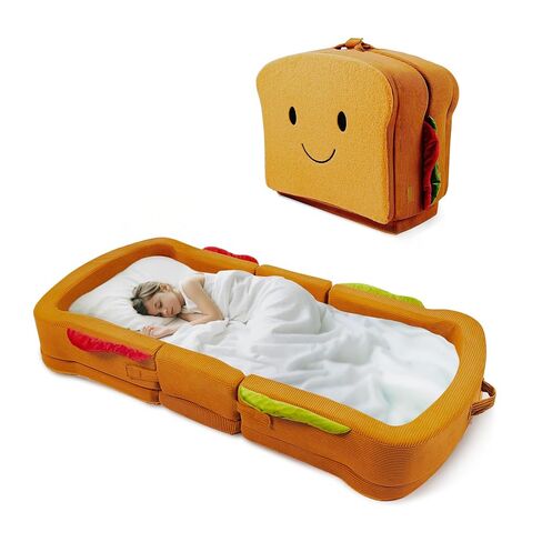 Toddler Travel Bed Sandwich Style - Portable Toddlers Floor Beds, Foldable Soft Foam Travel Crib for Baby and Kid, Washable Cover Toddler Cot with Safety Rail for Travel, Medium Size in Kuwait