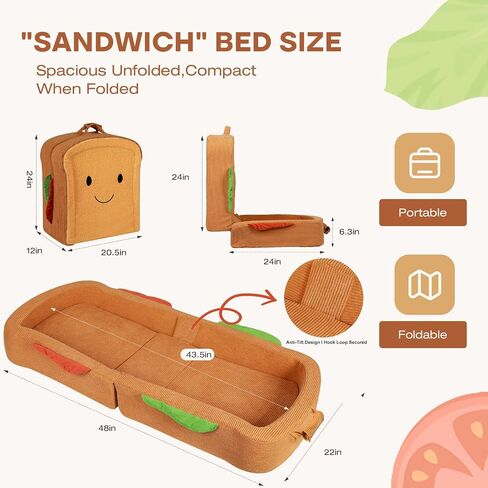 Toddler Travel Bed Sandwich Style - Portable Toddlers Floor Beds, Foldable Soft Foam Travel Crib for Baby and Kid, Washable Cover Toddler Cot with Safety Rail for Travel, Medium Size in Kuwait