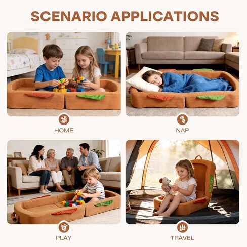 Toddler Travel Bed Sandwich Style - Portable Toddlers Floor Beds, Foldable Soft Foam Travel Crib for Baby and Kid, Washable Cover Toddler Cot with Safety Rail for Travel, Medium Size in Kuwait
