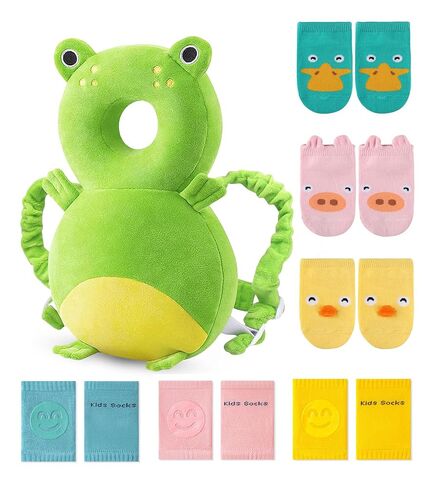 JunNeng Baby Head Protector Backpack for 3 Knee Pads + 3 Socks, Butterfly | Soft, Breathable, Adjustable,Baby Fall Back Head Protector with Knee Pads + Anti-Slip Socks for Crawling Walking Falling in Saudi Arabia
