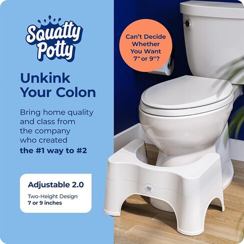 Squatty Potty The Original Bathroom Toilet Stool - Adjustable 2.0, Convertible to 7" or 9" Height with Removable Topper for Adults and Kids White in Kuwait