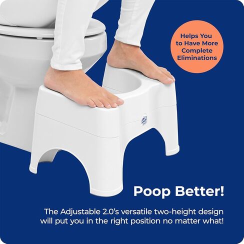 Squatty Potty The Original Bathroom Toilet Stool - Adjustable 2.0, Convertible to 7" or 9" Height with Removable Topper for Adults and Kids White in Kuwait