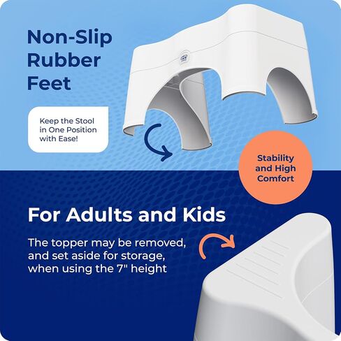 Squatty Potty The Original Bathroom Toilet Stool - Adjustable 2.0, Convertible to 7" or 9" Height with Removable Topper for Adults and Kids White in Kuwait