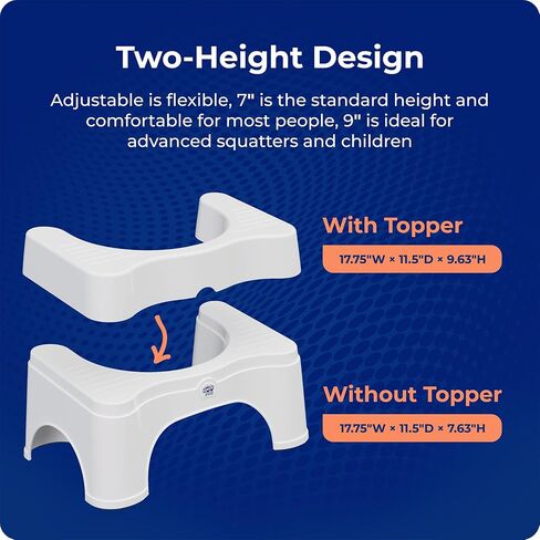 Squatty Potty The Original Bathroom Toilet Stool - Adjustable 2.0, Convertible to 7" or 9" Height with Removable Topper for Adults and Kids White in Kuwait