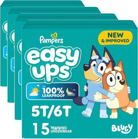 Easy Ups Girls & Boys Potty Training Pants, Size 7 (5T6T), 15 Count, Bluey Absorbent Training Underwear, Up to 100% Leakproof Day and Night, Hypoallergenic (Packaging May Vary) in Kuwait