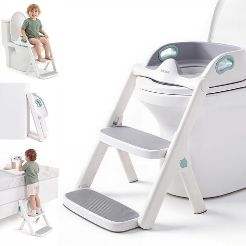 lalalark Potty Training Seat, 2-in-1 Toddler Toilet Seat with Steps, Upgrade Potty Step Stool for Toddler with Anti-Slip Pad Step Stool, Extended Splash Guard, Foldable Potty Ladder Boys Girls, Green in Saudi Arabia