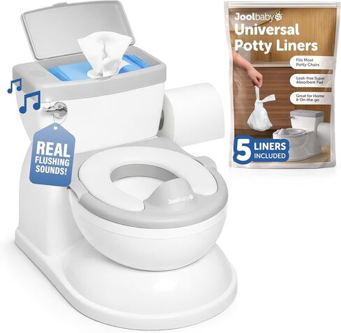 Jool Baby Real Feel 2-in-1 Potty with Wipes Storage, Flushing Sounds & Disposable Liners - Realistic Toilet - Easy to Clean & Assemble (Gray) in Kuwait