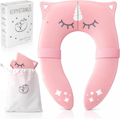 Hippypotamus Travel Potty Seat for Toddler - No-Pinch Folding Potty Training Seat - Non-Slip Silicone Grips - Includes Free Travel Bag (PINK Unicorn) in Kuwait