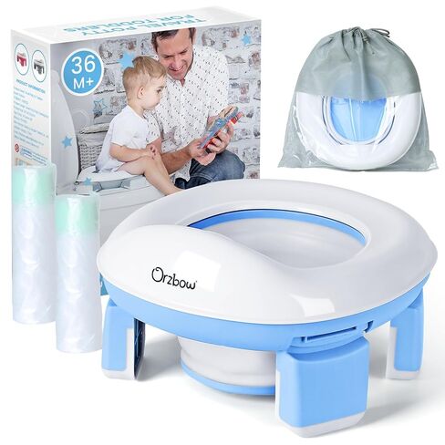 Orzbow Portable Potty Training Chair for Toddler, Travel Emergency Toilet | On-The-Go Collapsible Toilet Seat, Splash Guard for 18+ Month Kids, Includes Free Carry Bag and 40 Liners, Indoor/Outdoor Use in Kuwait