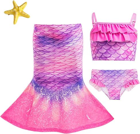 Little Girls 4pcs Swimsuit Bathing Suits Bikini Set with Princess Skirt for Kids Toddler Swimwear for 5-6 Years Purple in Kuwait