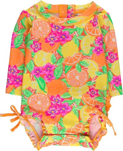 RuffleButts Baby Girls UPF 50+ Sun Protection Floral Printed Long Sleeve One Piece Rash Guard Swimsuit with Zipper in Kuwait