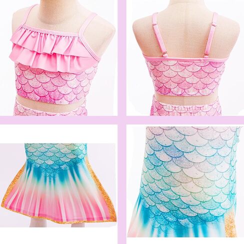 Little Girls 4pcs Swimsuit Bathing Suits Bikini Set with Princess Skirt for Kids Toddler Swimwear for 5-6 Years Pink in Kuwait