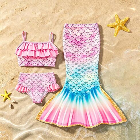 Little Girls 4pcs Swimsuit Bathing Suits Bikini Set with Princess Skirt for Kids Toddler Swimwear for 5-6 Years Pink in Kuwait
