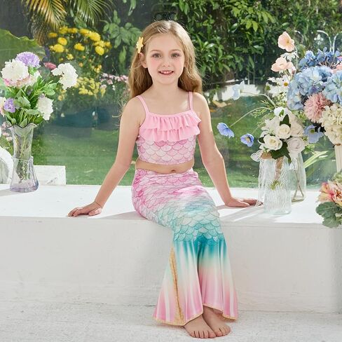 Little Girls 4pcs Swimsuit Bathing Suits Bikini Set with Princess Skirt for Kids Toddler Swimwear for 2-3 Years Pink in Kuwait