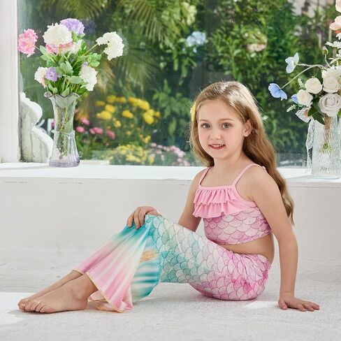 Little Girls 4pcs Swimsuit Bathing Suits Bikini Set with Princess Skirt for Kids Toddler Swimwear for 2-3 Years Pink in Kuwait