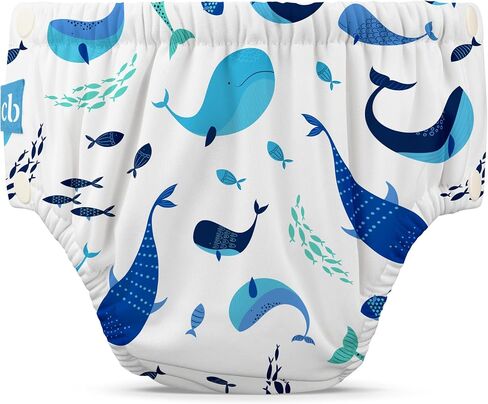 Charlie Banana Reusable Swim Diaper, Washable, with Easy On and Off Snaps for Baby Girls Boys, Soft and Snug Waterproof Fit to Prevent Leaks - The Whale on White, Size L (22-34 lbs) in Kuwait