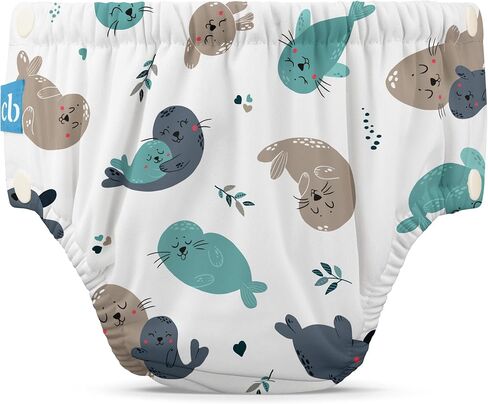 Charlie Banana Reusable Swim Diaper, Washable, with Easy On and Off Snaps for Baby Girls Boys, Soft and Snug Waterproof Fit to Prevent Leaks - Seally, Size XS (9-14 lbs) in Kuwait