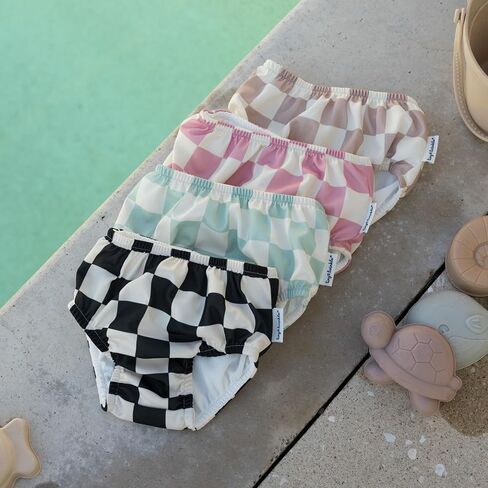 Tiny Twinkle Pull-Up Reusable Swim Diapers 2-Pack | Waterproof and UPF 50+ Sun Protection | Lightweight and Absorbent | Machine Washable(Sage,Beige Checkers,6-12M) in Kuwait