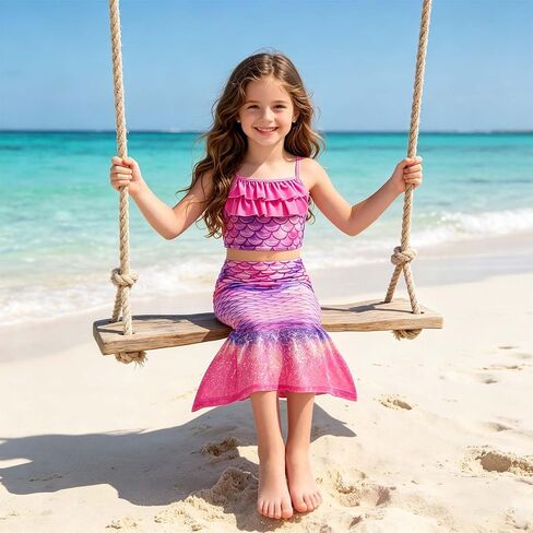 Little Girls 4pcs Swimsuit Bathing Suits Bikini Set with Princess Skirt for Kids Toddler Swimwear for 2-3 Years Purple in Kuwait