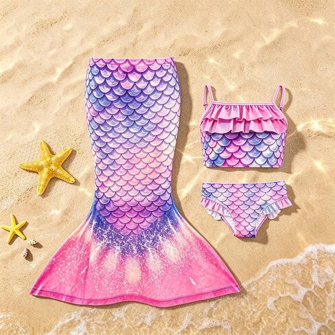 Little Girls 4pcs Swimsuit Bathing Suits Bikini Set with Princess Skirt for Kids Toddler Swimwear for 2-3 Years Purple in Kuwait