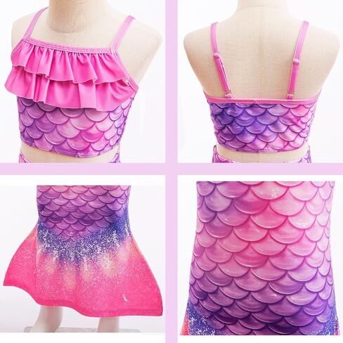 Little Girls 4pcs Swimsuit Bathing Suits Bikini Set with Princess Skirt for Kids Toddler Swimwear for 2-3 Years Purple in Kuwait