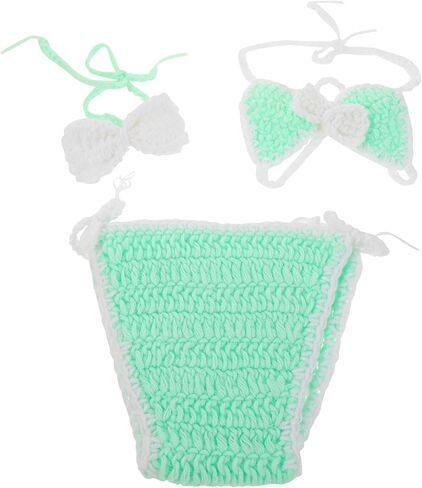 FRCOLOR Newborn Girl Swimsuit Set Crochet Bikini Photoshoot Outfit 3pcs Light Green Swimwear Cover-up for Beach and Photography in Kuwait