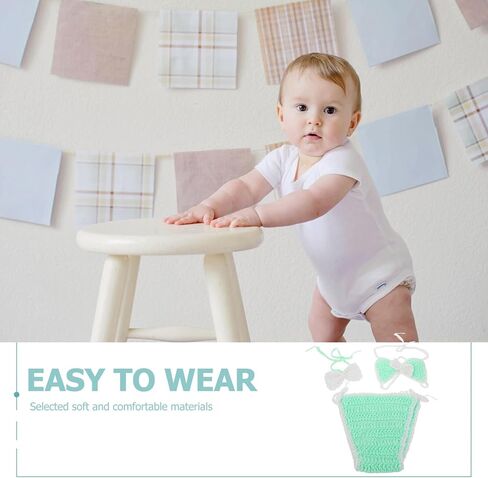 FRCOLOR Newborn Girl Swimsuit Set Crochet Bikini Photoshoot Outfit 3pcs Light Green Swimwear Cover-up for Beach and Photography in Kuwait