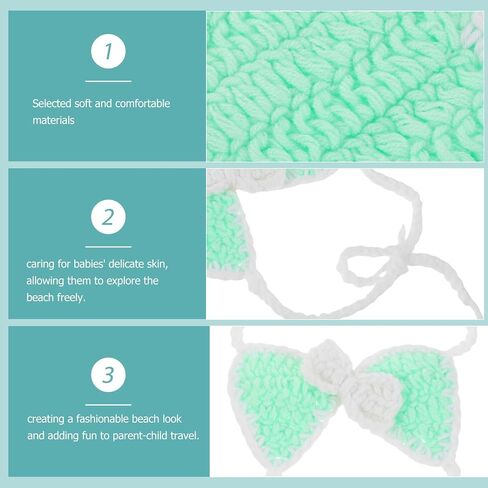 FRCOLOR Newborn Girl Swimsuit Set Crochet Bikini Photoshoot Outfit 3pcs Light Green Swimwear Cover-up for Beach and Photography in Kuwait