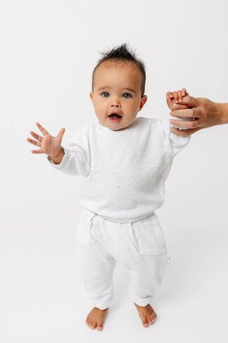 Copper Pearl Pocket Pant: Baby Pants Designed for Diapered Bums, Sizes 0-3 Months to 18-24 Months, Elastic Waistband Baby Joggers, Adorable Baby Sweatpants with Pockets - Speckle 3-6M in Kuwait