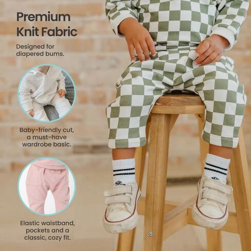 Copper Pearl Pocket Pant: Baby Pants Designed for Diapered Bums, Sizes 0-3 Months to 18-24 Months, Elastic Waistband Baby Joggers, Adorable Baby Sweatpants with Pockets - Gemma 0-3M in Kuwait
