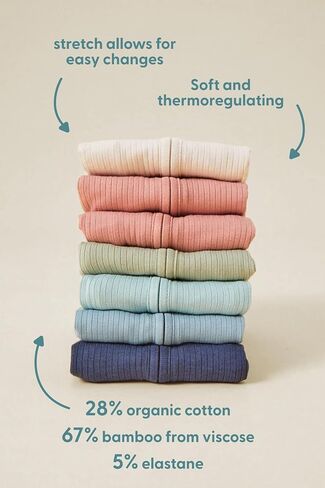 Mori Baby Unisex Premium Leggings in Ribbed Ecru - Casual Stretchy Pants with Stylish Cuffs and Elastic Waist - Viscose from Bamboo and Cotton Blend - 3-6 Months in Kuwait