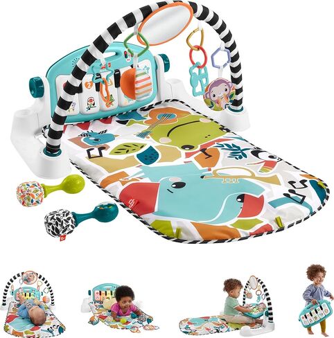 Fisher-Price Baby Musical Toy Set Glow and Grow Kick & Play Piano Gym Pink Playmat with 2 Rattle Maracas for Newborns Ages 0+ Months in Kuwait