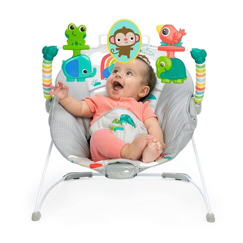 Bright Starts Playful Paradise Comfy Baby Bouncer Seat with Soothing Vibration and Toys, Unisex, 0-6 Months in Kuwait