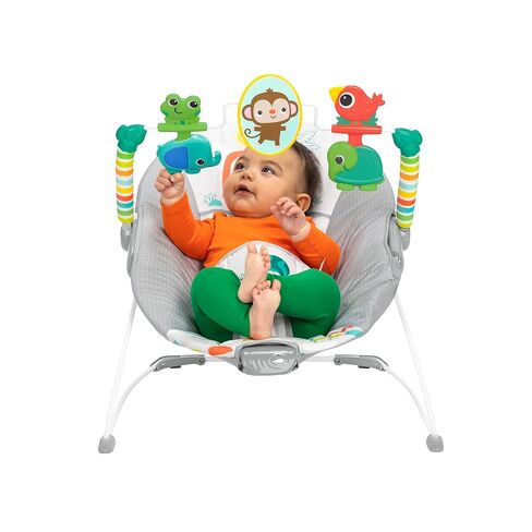 Bright Starts Playful Paradise Comfy Baby Bouncer Seat with Soothing Vibration and Toys, Unisex, 0-6 Months in Kuwait
