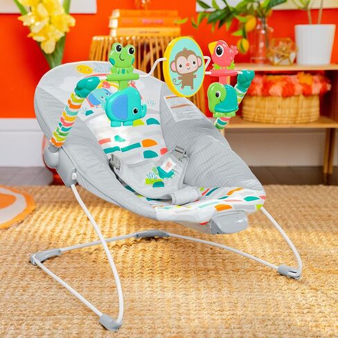 Bright Starts Playful Paradise Comfy Baby Bouncer Seat with Soothing Vibration and Toys, Unisex, 0-6 Months in Kuwait