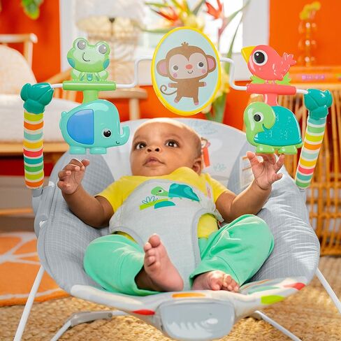 Bright Starts Playful Paradise Comfy Baby Bouncer Seat with Soothing Vibration and Toys, Unisex, 0-6 Months in Kuwait