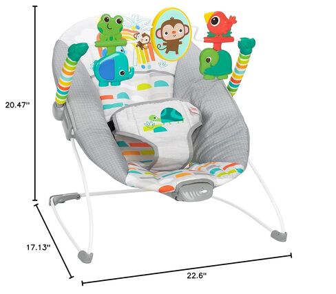 Bright Starts Playful Paradise Comfy Baby Bouncer Seat with Soothing Vibration and Toys, Unisex, 0-6 Months in Kuwait