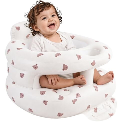 Inflatable Baby Seat for Babies 3-36 Months, Baby Chair with Fence & Built in Air Pump, Blow Up Floor Baby Seat with Back Support, Inflatable Baby Chair Sit Me Up for Home, Travel (Bear) in Kuwait