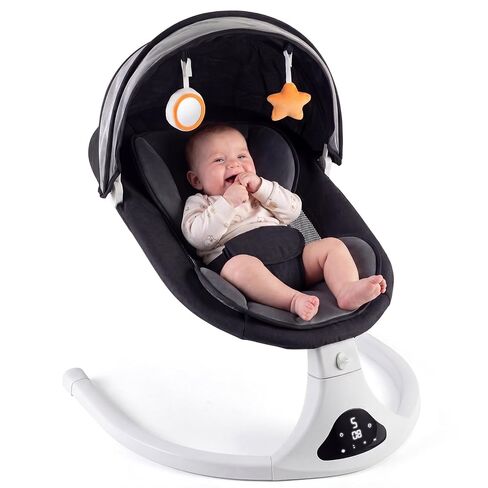 Electric Baby Swing with Remote Control - 5 Natural Motion Speeds, Detachable Seat Pad | Portable Infant Swing for Indoor/Outdoor Use (0-12M, 20lbs) (Grey) in Kuwait