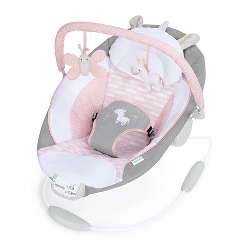 Ingenuity Soothing Baby Bouncer Infant Seat with Vibrations, -Toy Bar & Sounds, 0-6 Months Up to 20 lbs (Pink Flora the Unicorn) in Kuwait