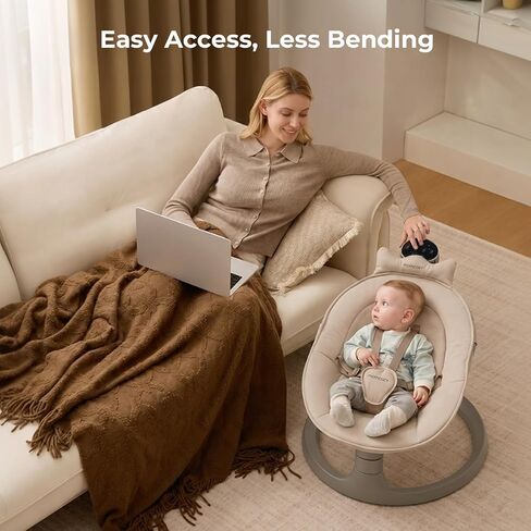 Momcozy 2-in-1 Electric Baby Swing, Dual-Arm Support System, Khaki | Parent-Inspired Motions, Converts to a Toddler Seat up to 66 lbs, with Adjustable Height and a Lightweight Design in Kuwait