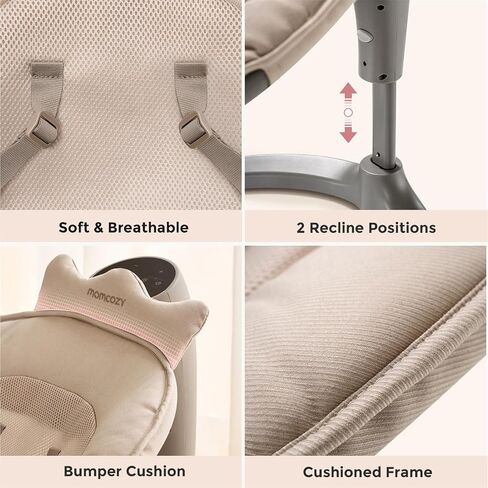 Momcozy 2-in-1 Electric Baby Swing, Dual-Arm Support System, Khaki | Parent-Inspired Motions, Converts to a Toddler Seat up to 66 lbs, with Adjustable Height and a Lightweight Design in Kuwait