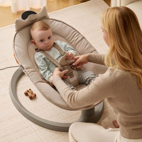 Momcozy 2-in-1 Electric Baby Swing, Dual-Arm Support System, Khaki | Parent-Inspired Motions, Converts to a Toddler Seat up to 66 lbs, with Adjustable Height and a Lightweight Design in Kuwait