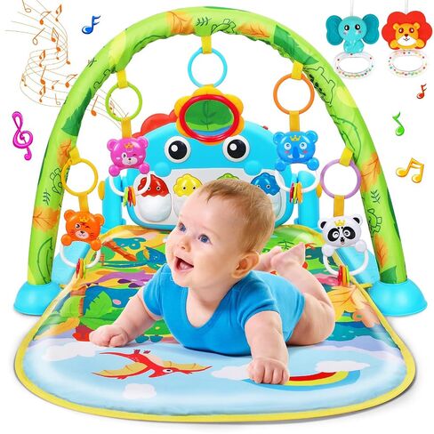 UMIKU Baby Gym Play Mats Baby Tummy Time Mat Musical Activity Center for Newborn Infant Piano Babies Play Mat Music & Light Newborn Infant Gifts for Babies 0-3 6 9 12 Months Dinosaur Style in Kuwait
