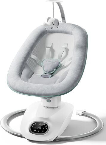 Momcozy CocoSway Electric Baby Swing for Infants, 180° Rotating Seat, Grey | 6 Parent-Like Sway Motions, 4 Speeds, Remote Control and Machine-Washable Cover in Kuwait