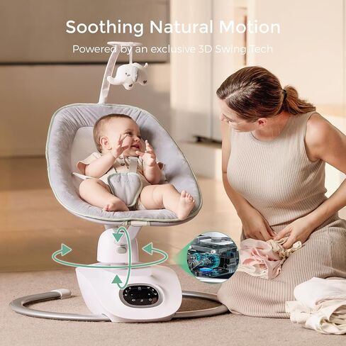 Momcozy CocoSway Electric Baby Swing for Infants, 180° Rotating Seat, Grey | 6 Parent-Like Sway Motions, 4 Speeds, Remote Control and Machine-Washable Cover in Kuwait