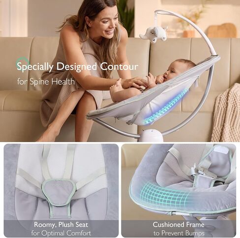 Momcozy CocoSway Electric Baby Swing for Infants, 180° Rotating Seat, Grey | 6 Parent-Like Sway Motions, 4 Speeds, Remote Control and Machine-Washable Cover in Kuwait