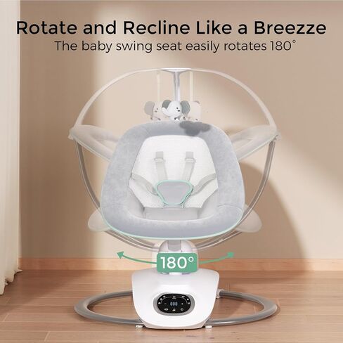 Momcozy CocoSway Electric Baby Swing for Infants, 180° Rotating Seat, Grey | 6 Parent-Like Sway Motions, 4 Speeds, Remote Control and Machine-Washable Cover in Kuwait